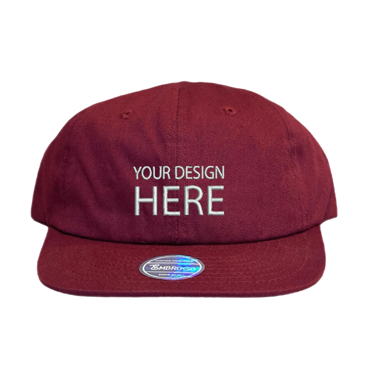 Custom Embroidered Maroon Flat Brim Baseball Hat