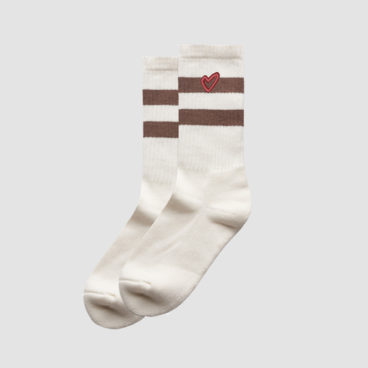 Sincerely, LOVE. Walnut / Cream Maroon Heart Socks [I LIKE YOU]