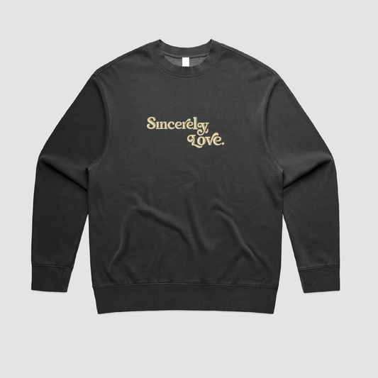 Sincerely, LOVE. UNISEX Washed Black / Cream Crew Neck [I LIKE YOU]