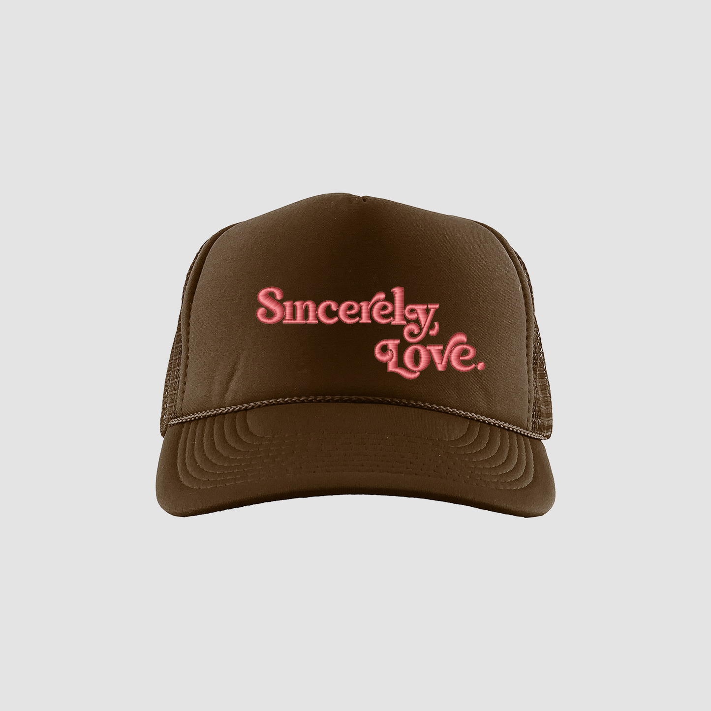 Sincerely, LOVE. Chocolate / Salmon Mesh Trucker Hat [I LIKE YOU]